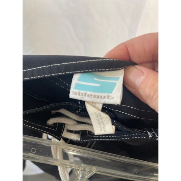 sideout  short swim tie hook & loop black white stripe pockets polyester 13 READ - Picture 5 of 6